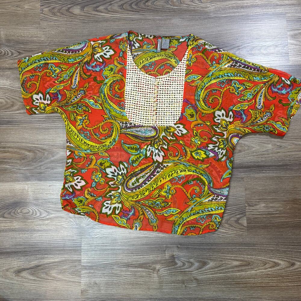 New Directions Weekend Paisley Crochet Boho Top | Small